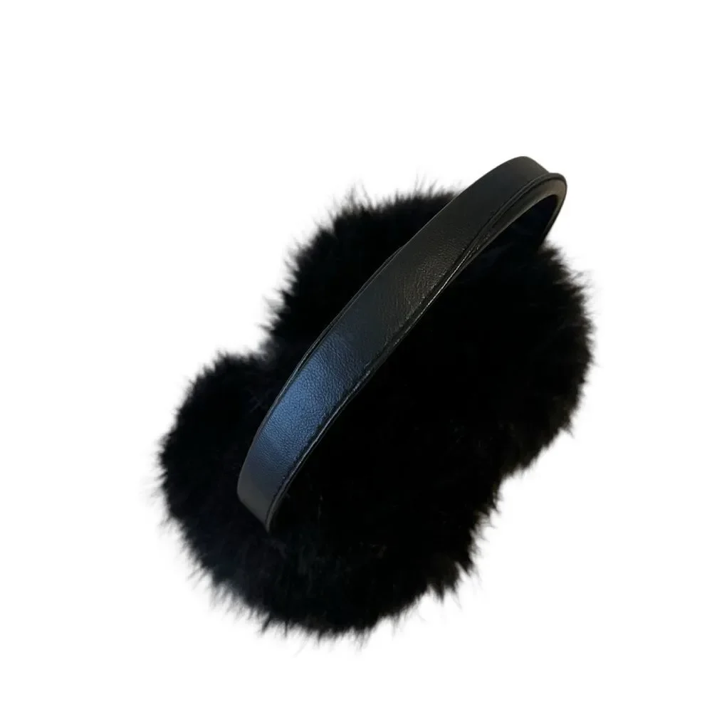 Universal Thread Faux Fur Fuzzy Earmuff Black Faux Leather One Size